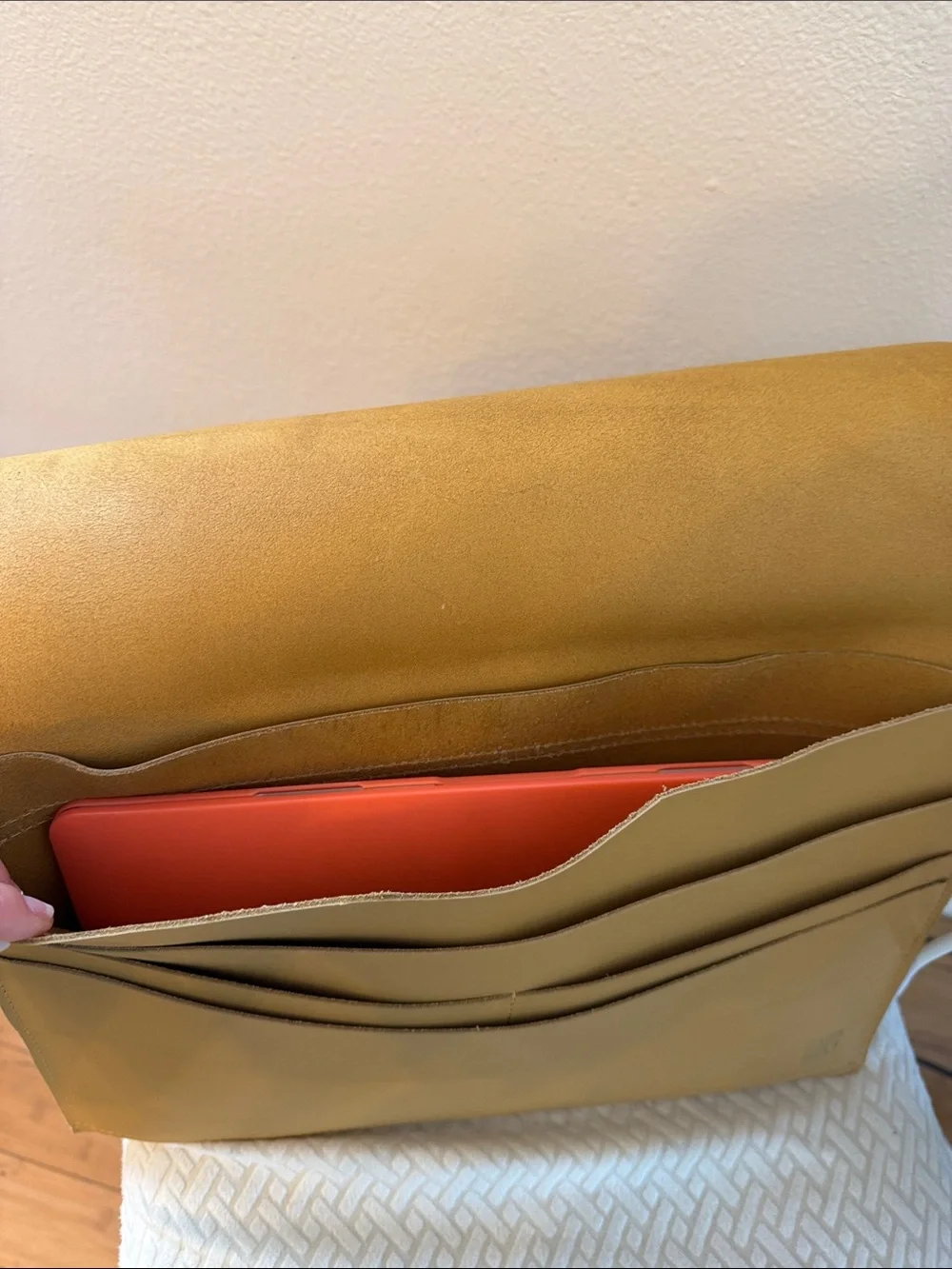 Leather Folio Laptop Clutch in Camel Tan by Purse and Clutch